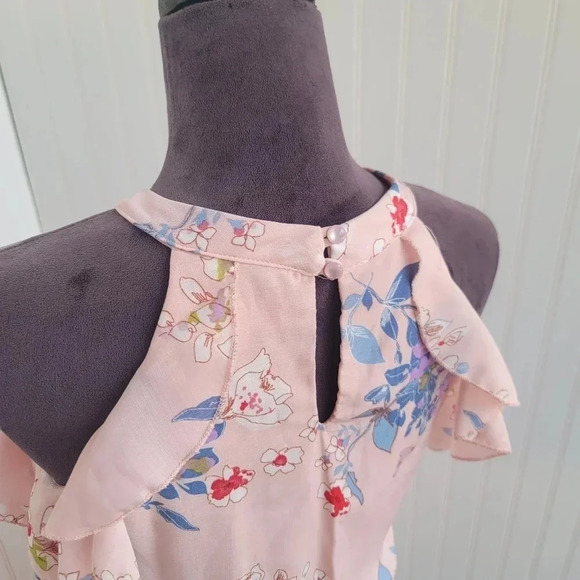 Ava Yelly Pink Floral Ruffle Sleeveless Dress Nordstrom Flowy Keyhole Sz 16 - Picture 13 of 16